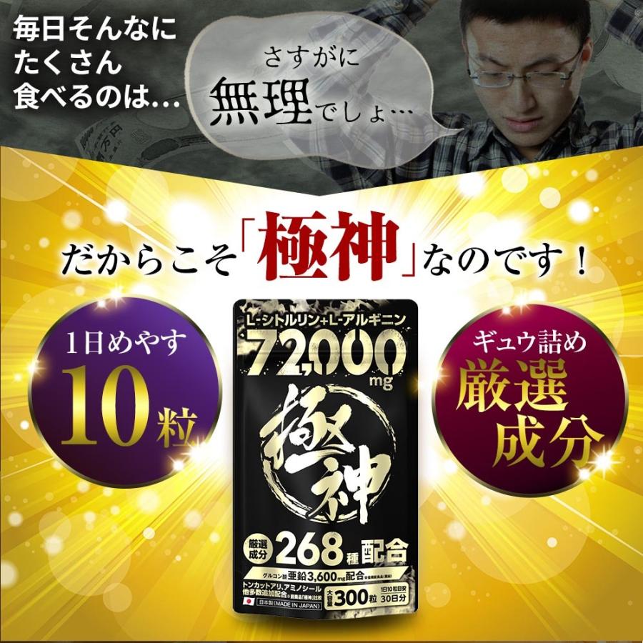 シトルリン アルギニン 72,000mg サプリメント 亜鉛 極神 マカ 厳選成分 全268種 大容量300粒 精力剤 でなく サプリ｜hongo-company｜09