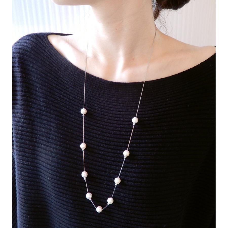 本間宝石] 18金 ネックレス アコヤ真珠 パール ロング ステーション 