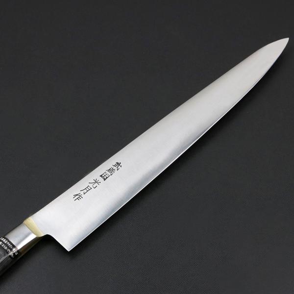 武蔵国光月作 筋引包丁 両刃 270mm 全鋼 真鍮ロウ付け口金付き 武蔵国光月作 筋引包丁 両刃 270mm 全鋼 真鍮ロウ付け口金付き