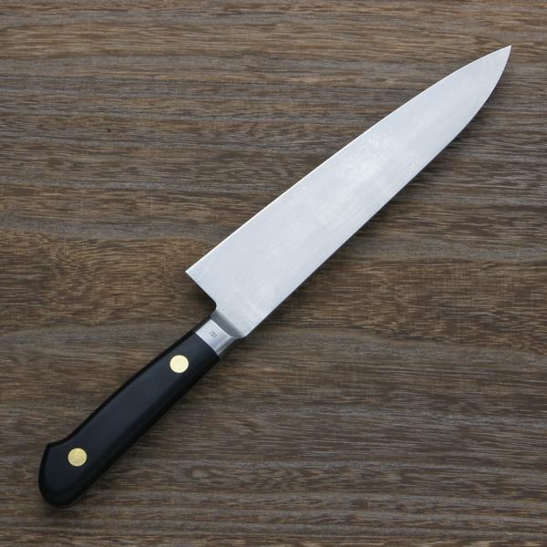 ミソノ 牛刀 両刃 180mm EUカーボン鋼 共口金付き 彫刻入り 黒合板柄 |  | 01