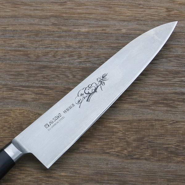 ミソノ 牛刀 両刃 180mm EUカーボン鋼 共口金付き 彫刻入り 黒合板柄 |  | 03