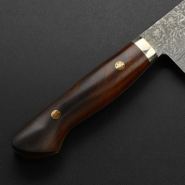 田中誠貴作 牛刀 両刃 240mm 粉末ハイスR2 割込 ステンレス ダマスカス模様 口金付き アイアンウッド柄 日本製 |  | 05