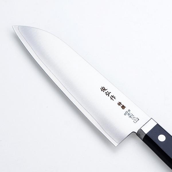俊弘作 中三徳包丁 DPゴールド本割込 口金付黒合板柄 洋包丁 俊弘作 中三徳包丁 DPゴールド本割込 口金付黒合板柄 洋包丁