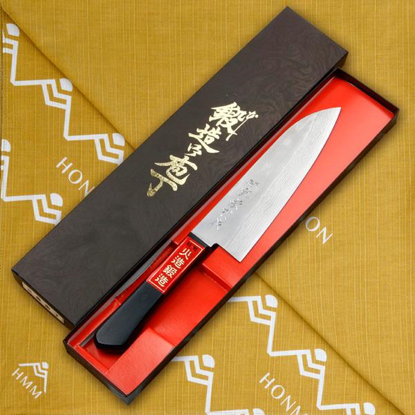名入れ無料 風呂敷付 重宏別作 三徳包丁 両刃 170mm V金10号 ステンレス ダマスカス 黒合板柄 プレゼント : ほんまもん ヤフー ...