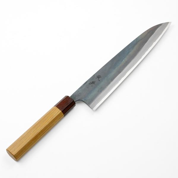 元兼 和牛刀 240mm 両刃 青紙1号 割込み 黒打ち仕上げ ケヤキ柄 木箱入り 極上品 土佐打ち刃物の画像