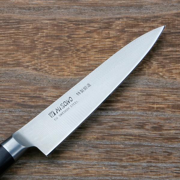 ミソノ ペティナイフ 両刃 120mm EUカーボン鋼 共口金付き 黒合板柄