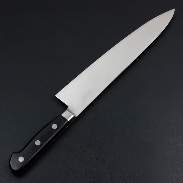 直澄作 牛刀 片刃 240mm 全鋼 共口金付き 黒合板柄の画像