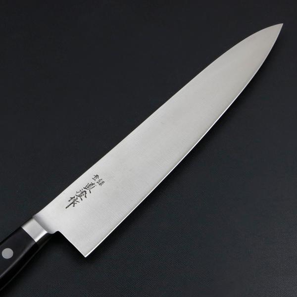 直澄作 牛刀 片刃 240mm 全鋼 共口金付き 黒合板柄の画像