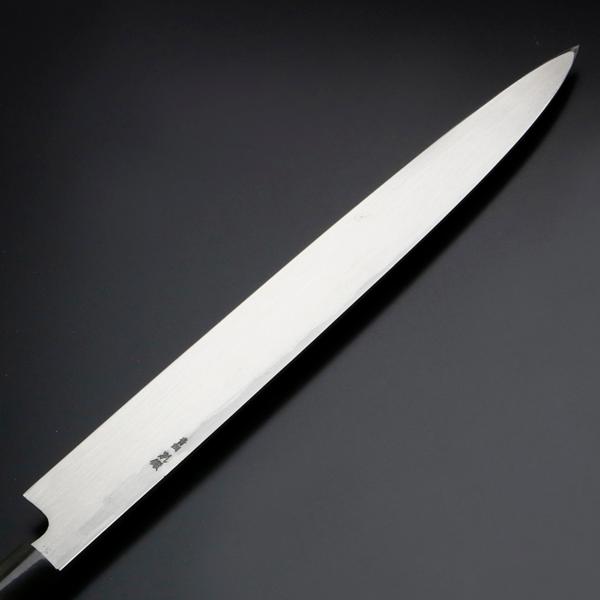 柳刃包丁 330mm 片刃 青紙鋼 墨流し 水牛柄 規格外品 : ほんまもん