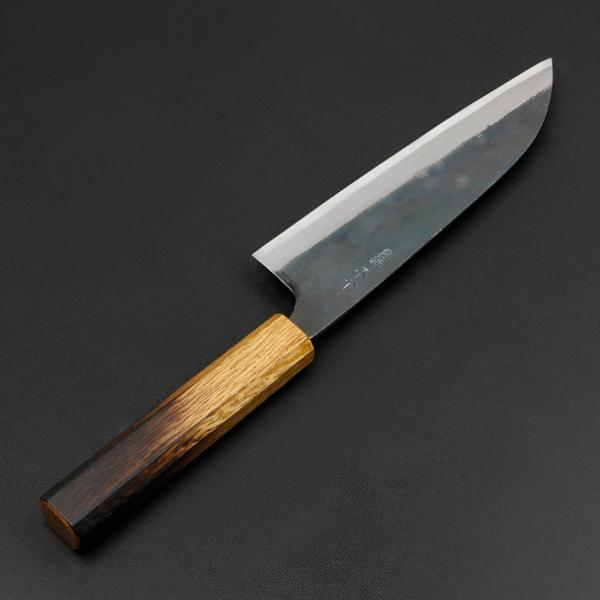 元兼 三徳包丁 170mm 両刃 青紙スーパー 割込み 黒打ち仕上げ 焼き漆柄