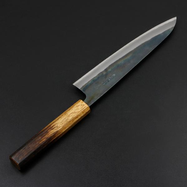 元兼 牛刀 210mm 両刃 青紙スーパー 割込み 黒打ち仕上げ 焼き漆柄