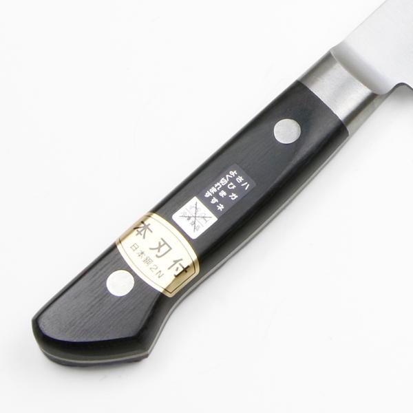 源 兼正 牛刀 両刃 240mm 全鋼 共口金付き 黒合板柄 本刃付仕様（長期在庫品）の画像