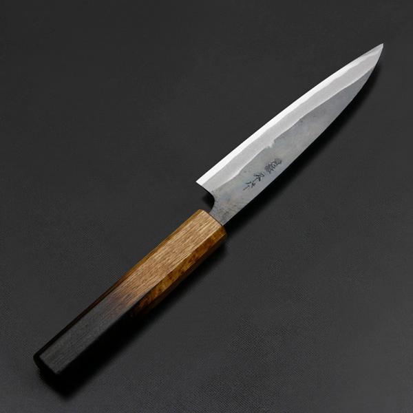 元兼 ペティナイフ 135mm 両刃 青紙スーパー 割込み 黒打ち仕上げ 焼き