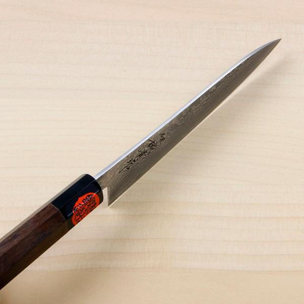 誠貴作 春風 和ペティナイフ 両刃 135mm 粉末ハイス積層鋼 ダマスカス模様 水牛八角ウォルナット柄 木箱入りの画像