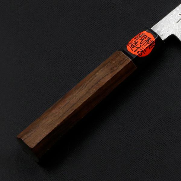 誠貴作 春風 和ペティナイフ 両刃 135mm 粉末ハイス積層鋼 ダマスカス模様 水牛八角ウォルナット柄 木箱入りの画像