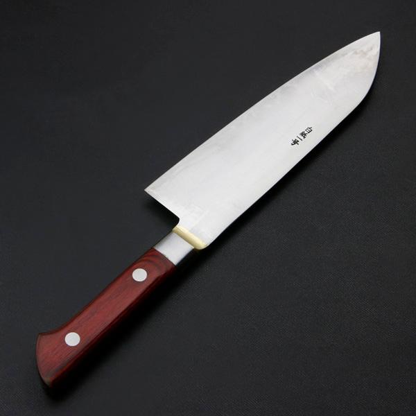 下総国光月作 三徳包丁 両刃 180mm 白紙1号 全鋼 真鍮ロウ付け共口金