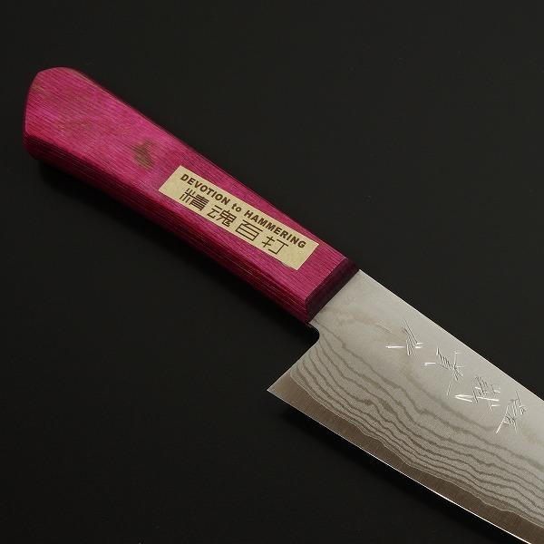 誠貴作 中三徳包丁 両刃 145mm V金10号 ダマスカス模様 ピンク 誠貴作 中三徳包丁 両刃 145mm V金10号 ダマスカス模様 ピンク