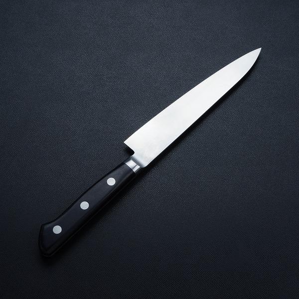 名入れ無料 源光金 ペティナイフ 両刃 150mm 日本鋼 共口金付き 黒合板