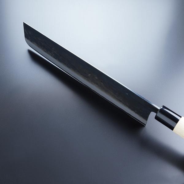 元兼 大型菜切包丁 両刃 300mm 黒打ち仕上げ 青紙1号 朴柄 元兼 大型菜切包丁 両刃 300mm 黒打ち仕上げ 青紙1号 朴柄