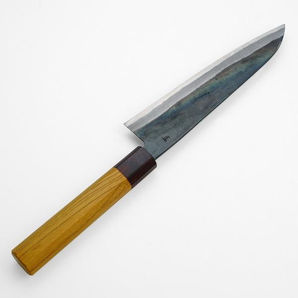 元兼 牛刀 180mm 両刃 青紙1号 割込み 黒打ち仕上げ ケヤキ柄 土佐打ち