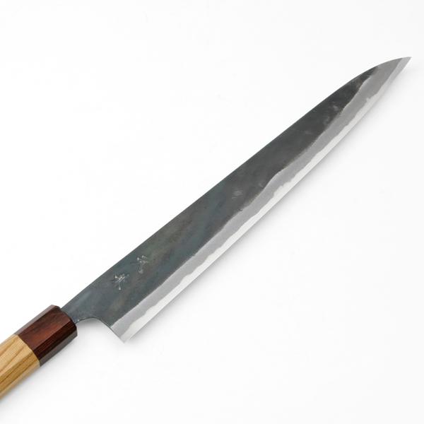 元兼 筋引き包丁 270mm 両刃 青紙1号 割込み 黒打ち仕上げ ケヤキ八角