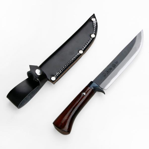 東周作 アウトドア用黒打剣鉈 150mm 白紙鋼 オイルステン仕上げ 皮  