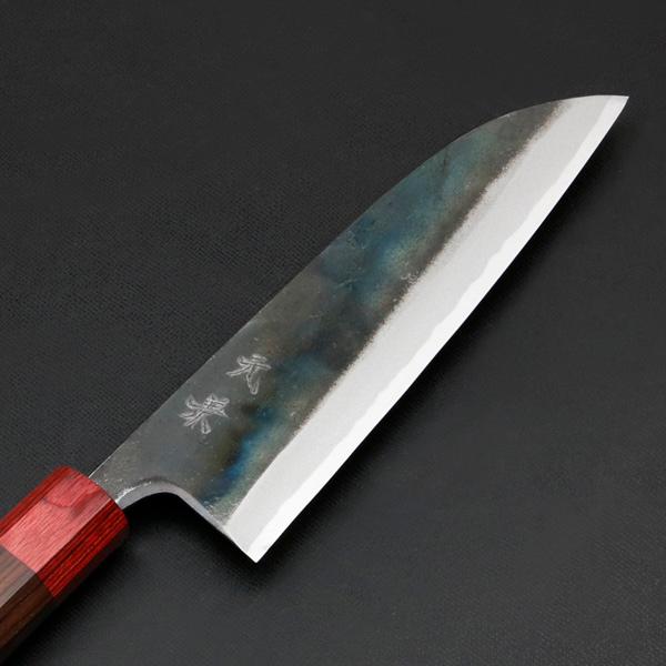 元兼 三徳包丁 170mm 両刃 青紙スーパー 割込み 黒打ち仕上げ 赤口輪
