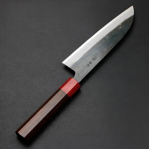元兼 三徳包丁 170mm 両刃 青紙スーパー 割込み 黒打ち仕上げ 赤口輪