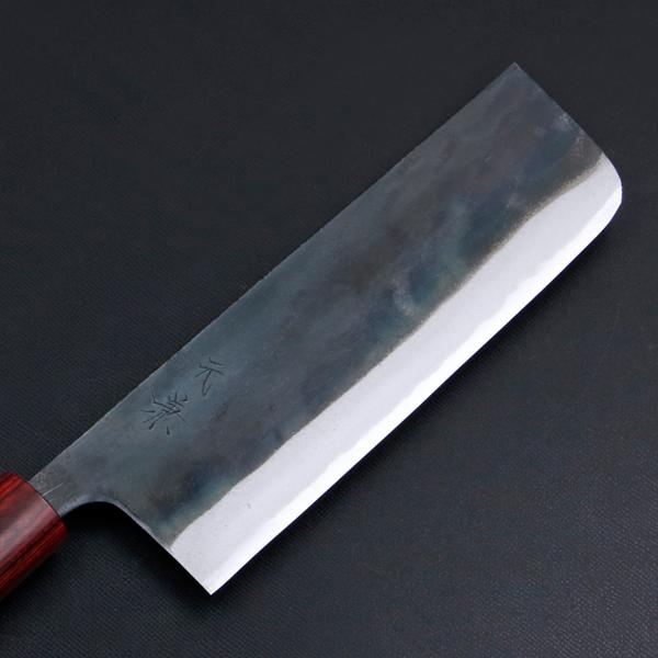 元兼 菜切り包丁 165mm 両刃 青紙スーパー 割込み 黒打ち仕上げ 紫檀