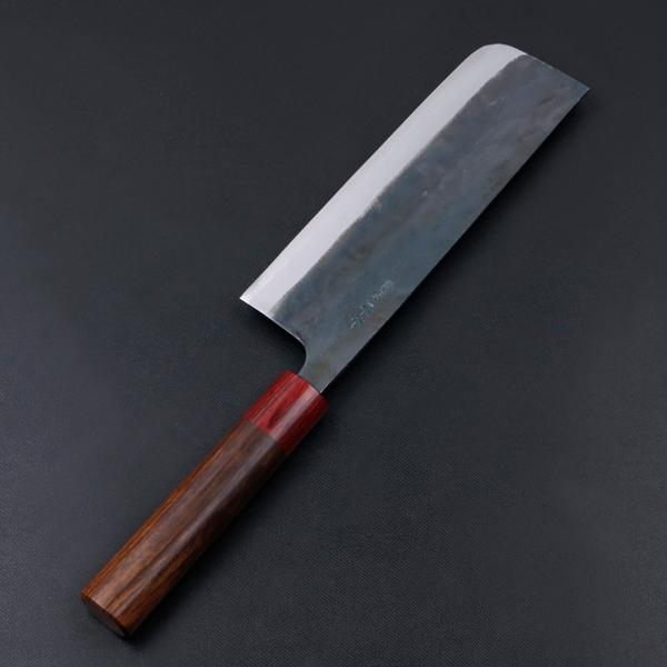 元兼 菜切り包丁 165mm 両刃 青紙スーパー 割込み 黒打ち仕上げ 紫檀
