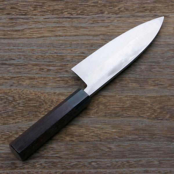 重勝 出刃包丁 片刃 165mm 白紙鋼 鋼付 積層鋼 八角紫檀柄