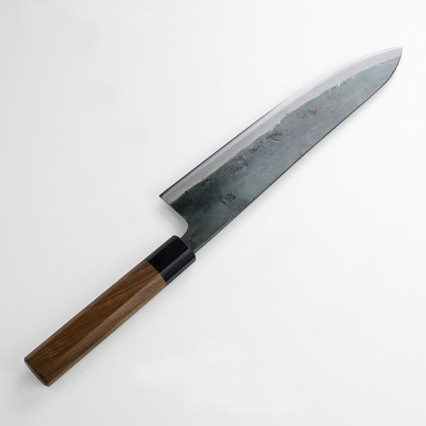 東周作 和牛刀 240mm 両刃 青紙1号 割込み 黒打ち仕上げ ウォルナット八角柄 土佐打ち刃物の画像