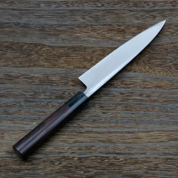 重勝 貝裂き包丁 片刃 150mm 白紙鋼 鋼付 積層鋼 八角紫檀柄