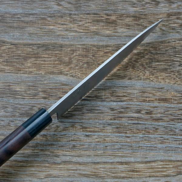 重勝 貝裂き包丁 片刃 150mm 白紙鋼 鋼付 積層鋼 八角紫檀柄
