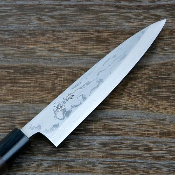 重勝 貝裂き包丁 片刃 150mm 白紙鋼 鋼付 積層鋼 八角紫檀柄