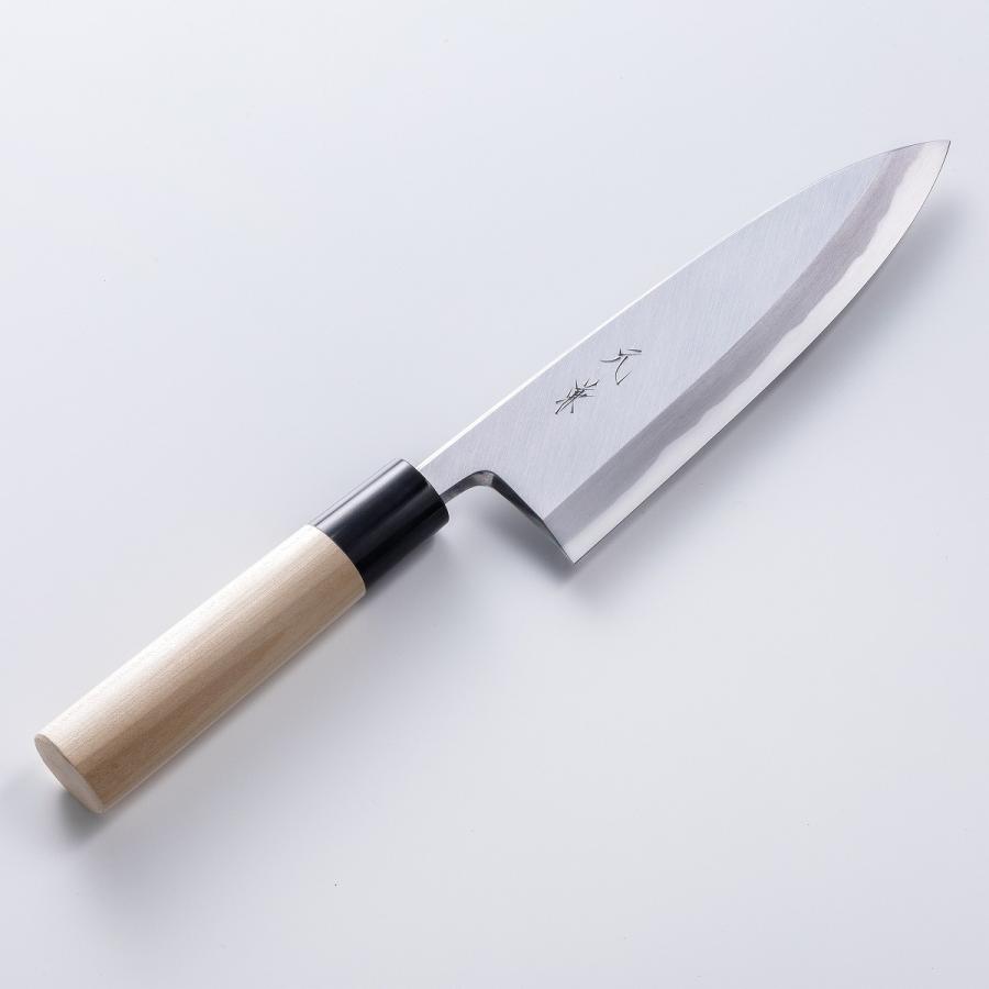 堺元兼 出刃包丁 片刃 180mm 白紙2号 刃金つけ 水牛柄 木鞘付