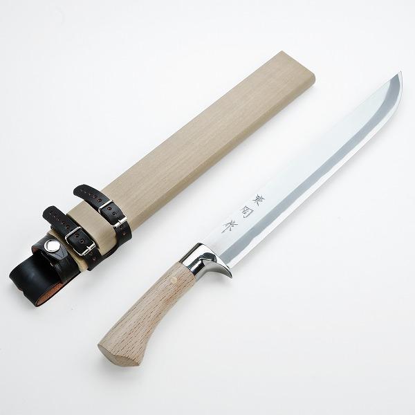 東周作 狩猟用 剣鉈 1尺 300mm 青紙鋼 磨き仕上げ 鞘付き 本職向け 火