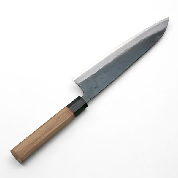 元兼 和牛刀 両刃 210mm 青紙1号 割込み 黒打ち仕上げ クルミ柄 木