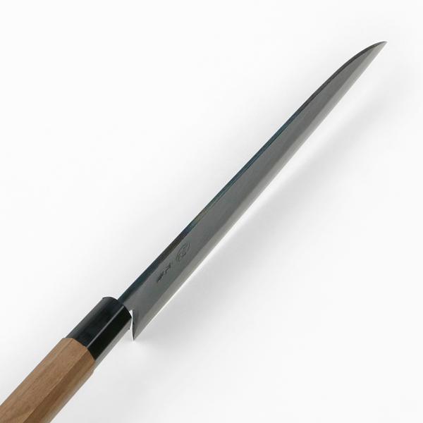 元兼 和牛刀 両刃 210mm 青紙1号 割込み 黒打ち仕上げ クルミ柄 木