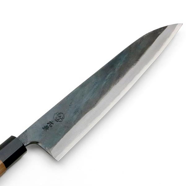 元兼 和牛刀 両刃 210mm 青紙1号 割込み 黒打ち仕上げ クルミ柄 木