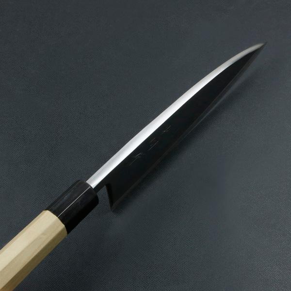 東周作 出刃包丁 片刃 180mm 青紙2号 付け鋼 霞研ぎ仕上げ 八角水牛柄