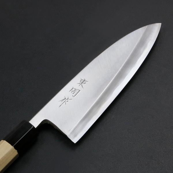 東周作 出刃包丁 片刃 180mm 青紙2号 付け鋼 霞研ぎ仕上げ 八角水牛柄