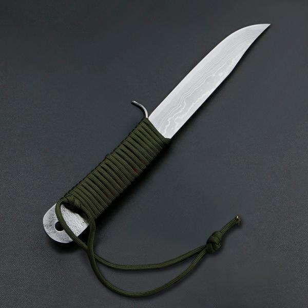 名入れ可能 雲流 青紙鋼 アウトドア用ナイフ 135mm ダマスカス ロープ巻柄