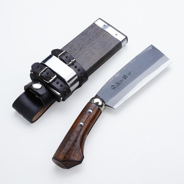 東周作 最高級 黒打腰鉈 両刃120mm 白紙鋼 オイルステイン仕上げ 鞘 