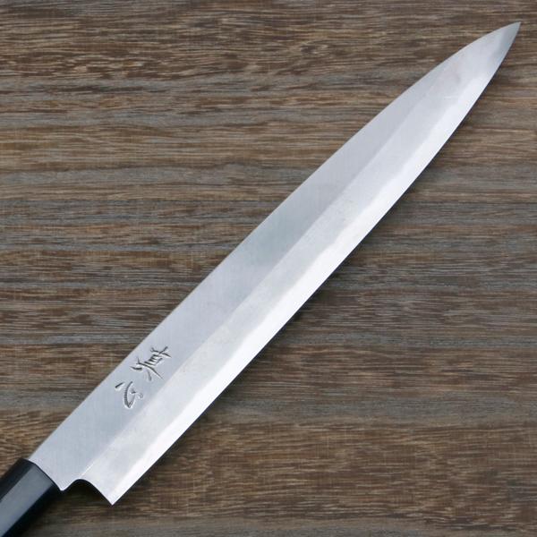 柳刃包丁 片刃 240mm 青紙2号 桜柄 一般家庭向け 名入れサンプル品 (名入れ 真心) 規格外品の画像