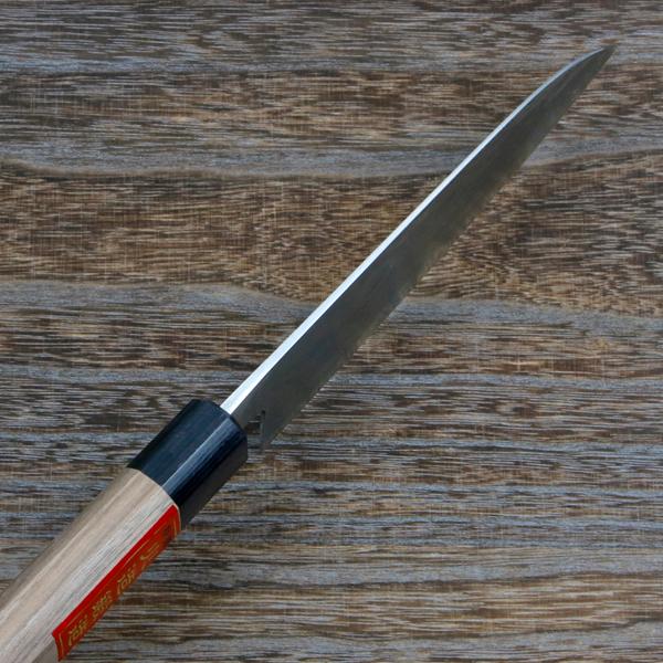 三徳包丁 両刃 165mm 青紙鋼 割込み ステンレス ダマスカス模様 ウォルナット柄 規格外品の画像