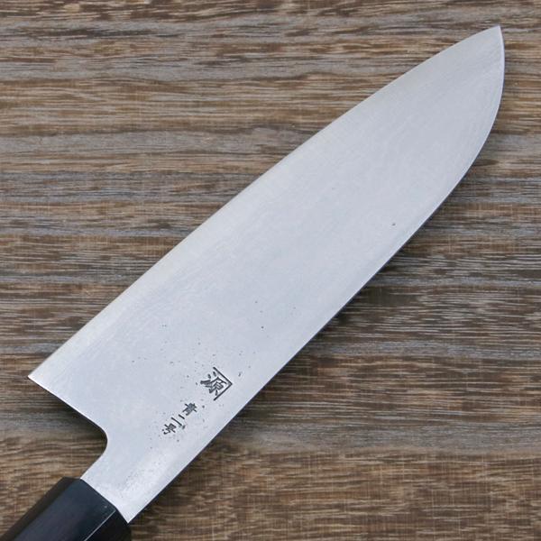三徳包丁 両刃 165mm 青紙鋼 割込み ステンレス ダマスカス模様 ウォルナット柄 規格外品の画像