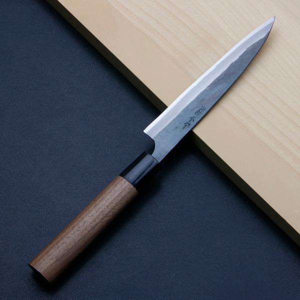 清兼 柳刃包丁 150mm 両刃 青紙スーパー 割込み 黒打ち仕上げ クルミ柄 規格外品の画像
