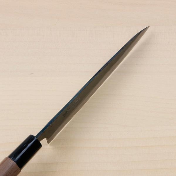 清兼 柳刃包丁 150mm 両刃 青紙スーパー 割込み 黒打ち仕上げ クルミ柄 規格外品の画像