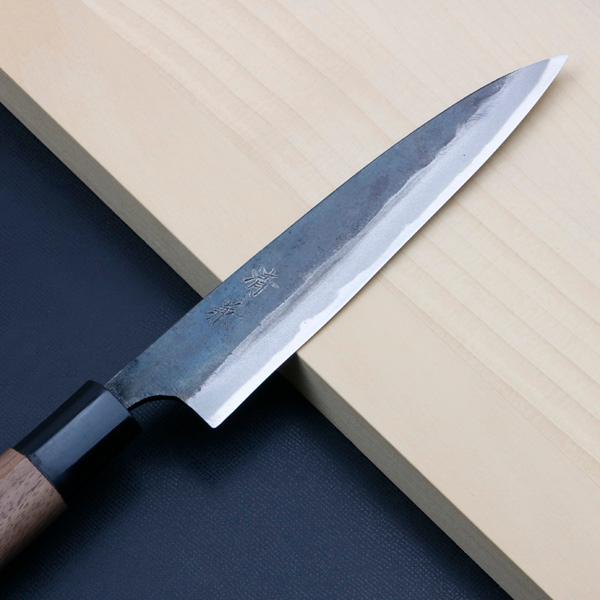 清兼 柳刃包丁 150mm 両刃 青紙スーパー 割込み 黒打ち仕上げ クルミ柄 規格外品の画像